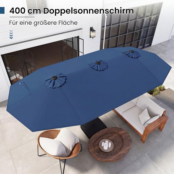 Parasol double Coast avec éclairage LED - 400 x 200 cm - UPF 50+