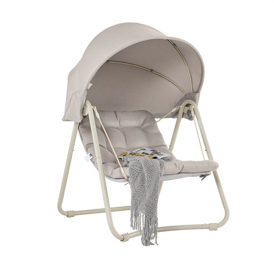 SoBuy OGS62-MI Fauteuil à bascule avec parasol réglable - Pour l'intérieur et l'extérieur - Hamac et chaise de jardin d'extérieur - beige, 108 x 126 x 163 cm