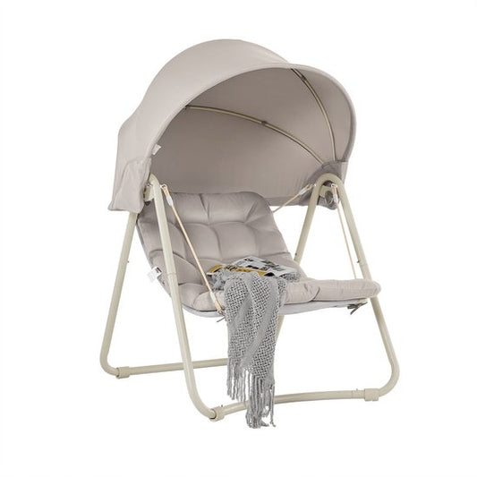 SoBuy OGS62-MI Fauteuil à bascule avec parasol réglable - Pour l'intérieur et l'extérieur - Hamac et chaise de jardin d'extérieur - beige, 108 x 126 x 163 cm