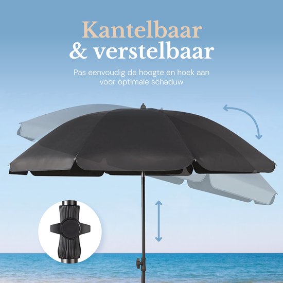 Ensemble de parasol O’DADDY® – Inclinable et réglable – Imperméable – Résistant aux UV – Avec piquet et sac de transport – Plage, jardin et balcon – 180 cm – Gris foncé
