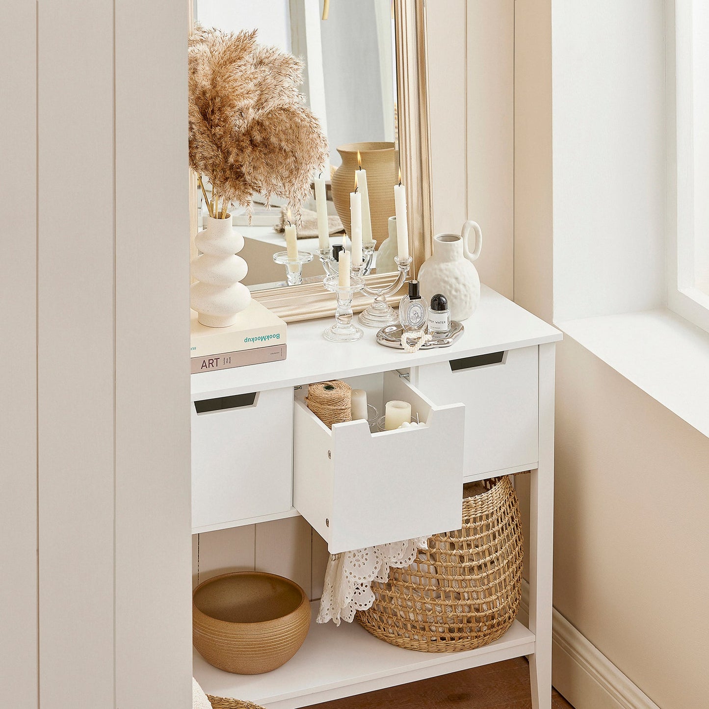 SoBuy Cabinet FSB51-W - 3 tiroirs 1 compartiment ouvert - 93 x 33 x 79 cm - Blanc