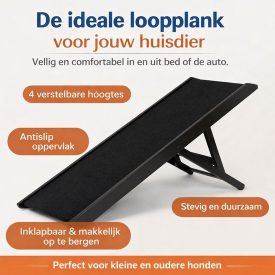 Ceruzo Dog Walkway Adjustable - Pliable - Hauteur réglable 34-53 cm - Marchepieds pour chiens - Noir