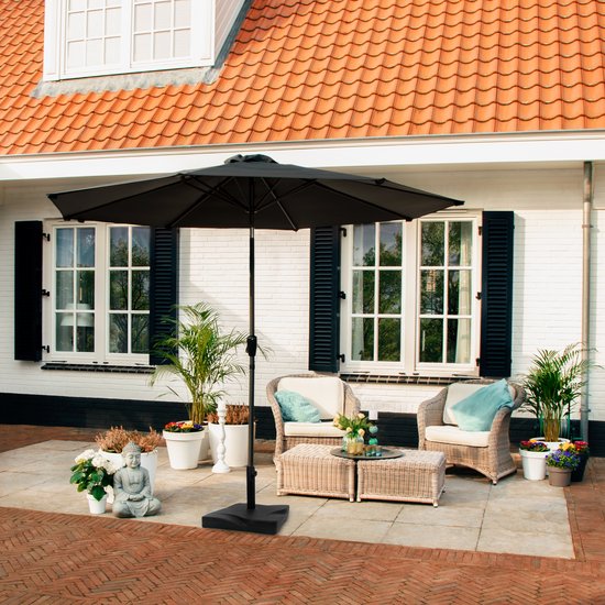 VONROC Premium Parasol à manche Recanati Ø300cm - Housse de protection incluse - Parasol rond - Inclinable - Toile résistante aux UV - Noir
