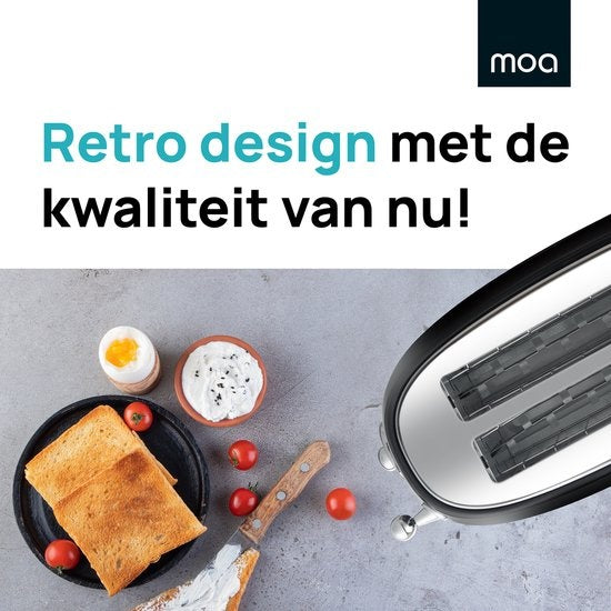 MOA Retro Toaster XL - 6 niveaux de chaleur - 4 sandwichs simultanés - 1500W - Fonction de réchauffage et de décongélation - Noir - T5B