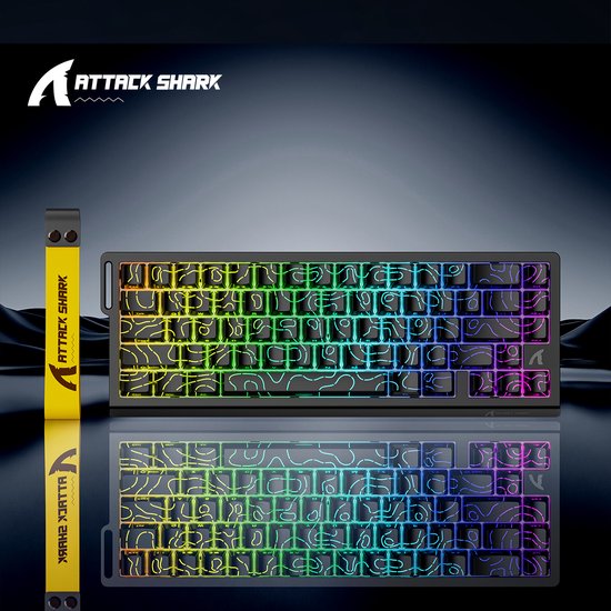 ATTACK SHARK X68HE - Clavier gaming filaire à commutateurs magnétiques - 66 touches - RGB - Touches PBT imprimées sur les côtés - Lanière décorative - 8 kHz - 0,01 mm RT - 0,125 ms - Contour noir