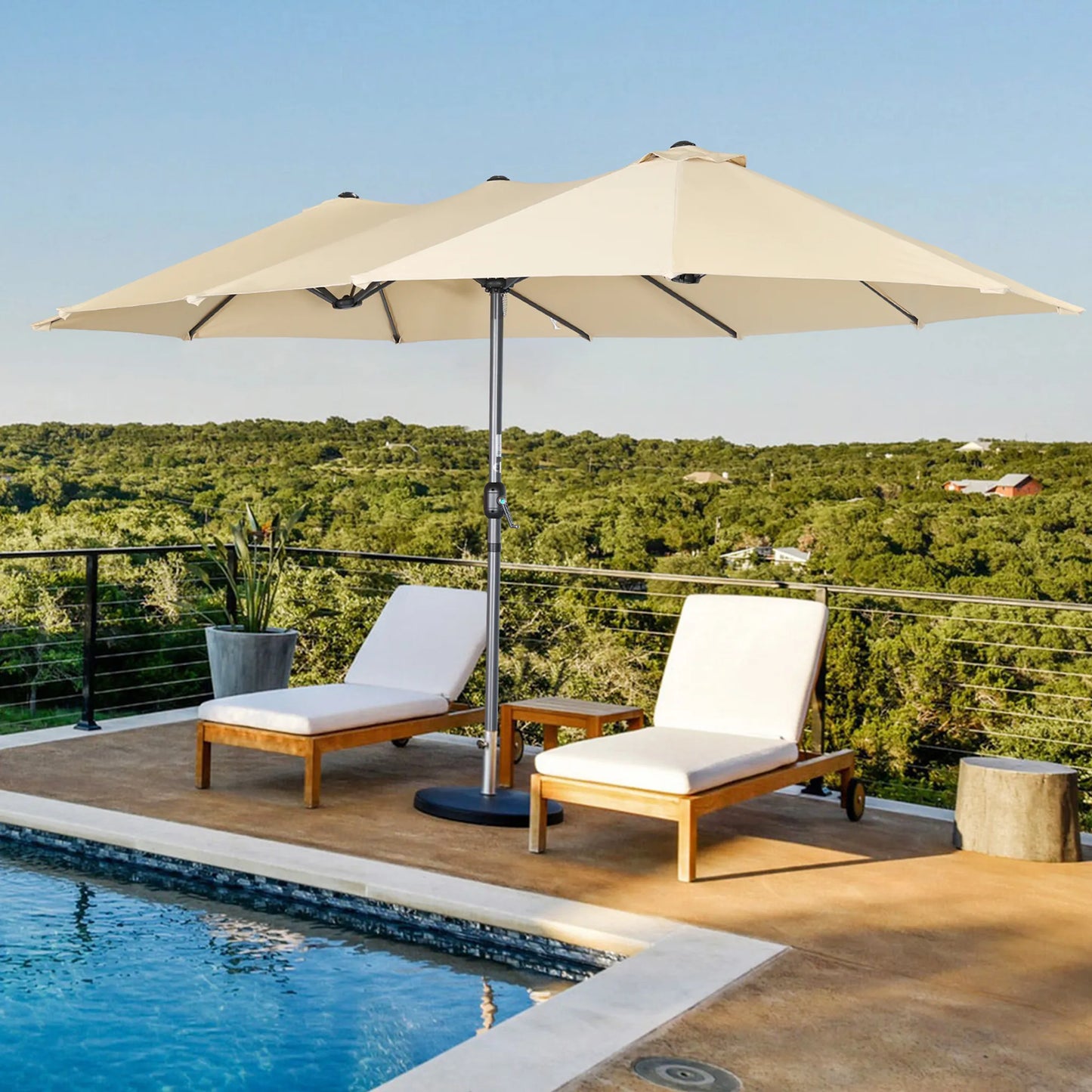 Parasol double Angel Living - 460 x 270 cm - avec manivelle - UPF 50+ - beige
