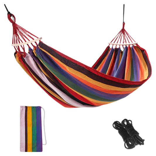 ochama x J.ZAO Hamac double de camping 200 × 150 cm - Rainbow - Capacité de charge de 150 kg - Barres d'écartement en bois - 2 sangles incluses