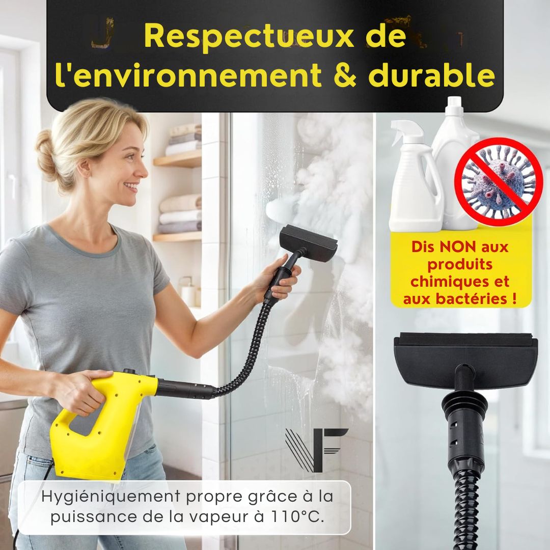 Nettoyeur vapeur portatif 1500 W - Neighbour's Friend 2-en-1 - 120 cm - 450 ml - 4 m Cordon - Jaune