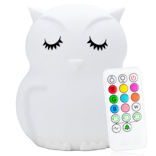 Veilleuse Sleepy Friends Children's Owl - Veilleuse Dimmable Bébé et Enfant - 8 Couleurs - Rechargeable par USB - Télécommande tactile - 95 x 97 x 100 mm - 169g