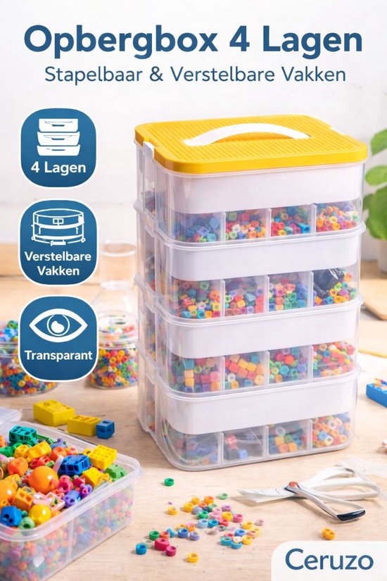 Boîte de rangement pour jouets Ceruzo – 4 niveaux – Transparente – Empilable – Organiseur – Bacs de rangement