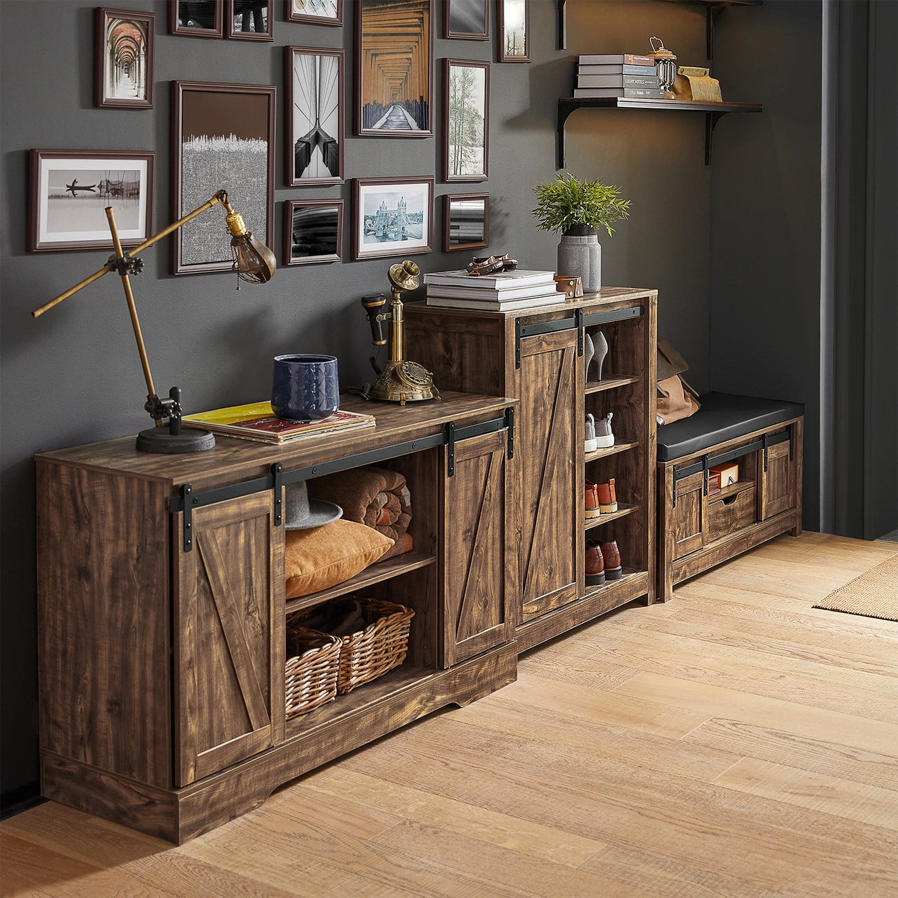 SoBuy FSB60-N Armoire de rangement avec porte coulissante - Rustique - 120 x 40 x 70 cm