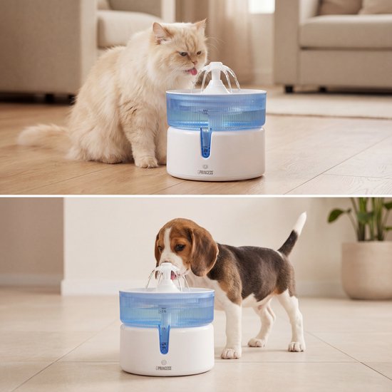 Abreuvoir Princess pour chat - 2 litres – Filtration à 4 niveaux – Silencieux (30 dB) – Sans BPA – Pompe sans fil – Filtre inclus - Chats et chiens - Facile à nettoyer - 620010