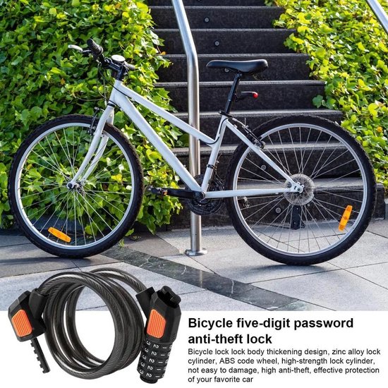 Garpex® Bicycle Lock Digit Lock - Cadenas Digit Lock pour bicyclette ou scooter électrique - Cadenas à câble - Noir avec fixation de support
