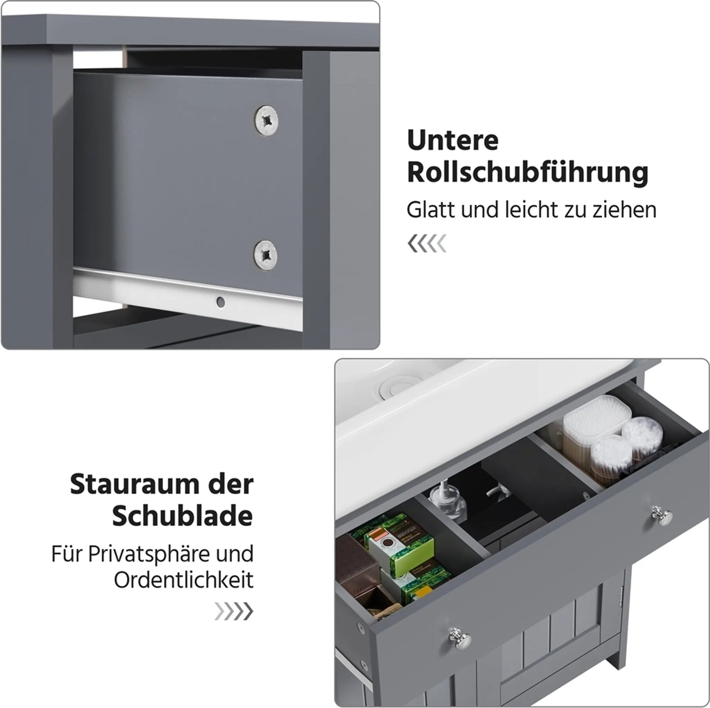 Yaheetech Meuble bas avec tiroir et deux compartiments - équipé d'une découpe pour siphon, d'un revêtement hydrofuge et de ferrures - pour salle de bains de style rustique - Mdf gris foncé et métal - 60 x 30 x 60 cm