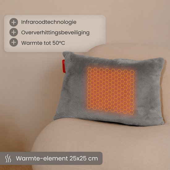 Auronic Heat Pillow - Plush- 45x60 - Sans fil - Rechargeable - Oreiller électrique - Infrarouge - Vert/Gris