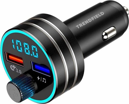 Trendfield Transmetteur FM Bluetooth 5.0 - Carkit USB 3.0 Chargement rapide - Accessoires voiture - Ecoutez de la musique sans fil via Spotify ou Youtube