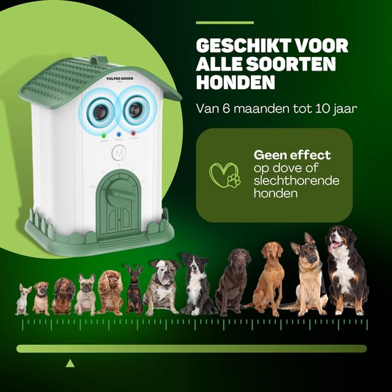 Vulpes Goods® Pets - Dispositif anti-aboiement à ultrasons - Dresseur de luxe - Rechargeable - Fonctionnement automatique - Pas de choc - Résistant à l'eau - Pour tous les chiens - Intérieur et extérieur - Portée de 15 m - 3 étapes - Anti-aboiement - Dres