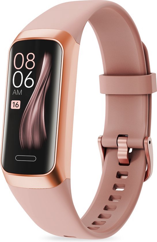 Montre connecté Otiume Activity - Avec podomètre et cardiofréquencemètre - Montre sport - Smartwatch - Pour femmes, hommes et enfants - Fitness Tracker - Tensiomètre - Rose