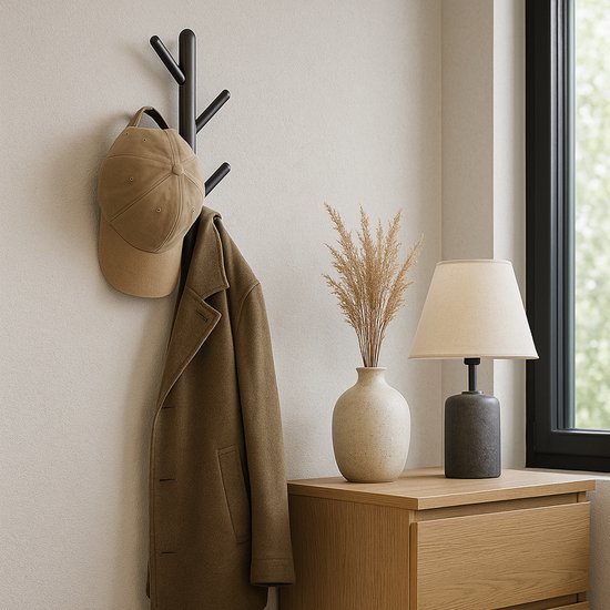 Bayt Porte-manteau mural - Porte-manteau - Porte-manteau bois - Porte-manteau - 5 crochets - Noir