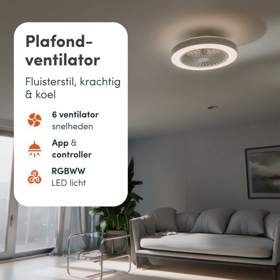 Ventilateur de plafond Avacy avec éclairage - Ventilateur-plafonnier - Plafonnier - LED RGBW - Tuya Wi-Fi Smart - Télécommande - ⌀ 50 cm - Blanc