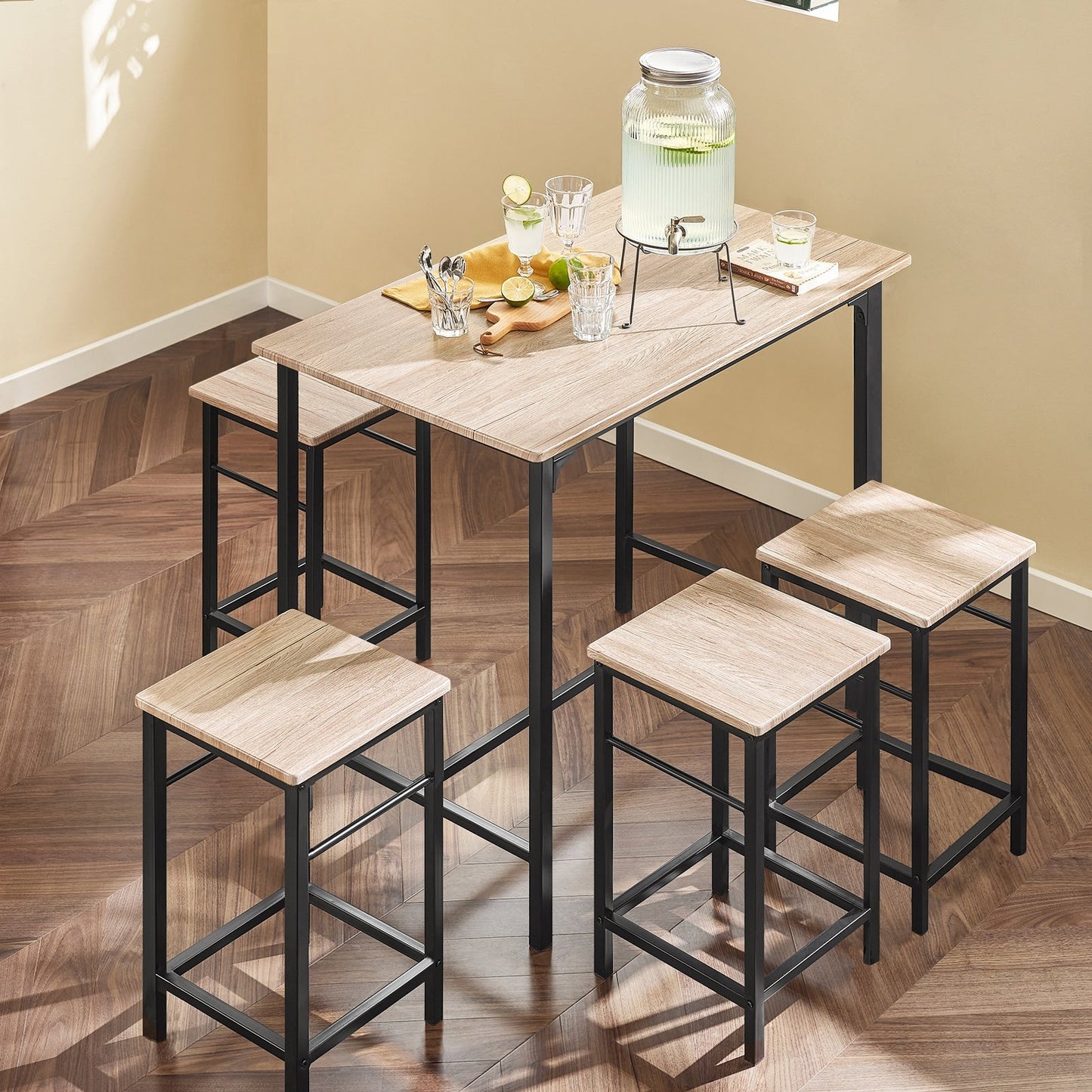 SoBuy Table de bar avec 4 tabourets - Moderne - max 120 kg - Noir / Marron