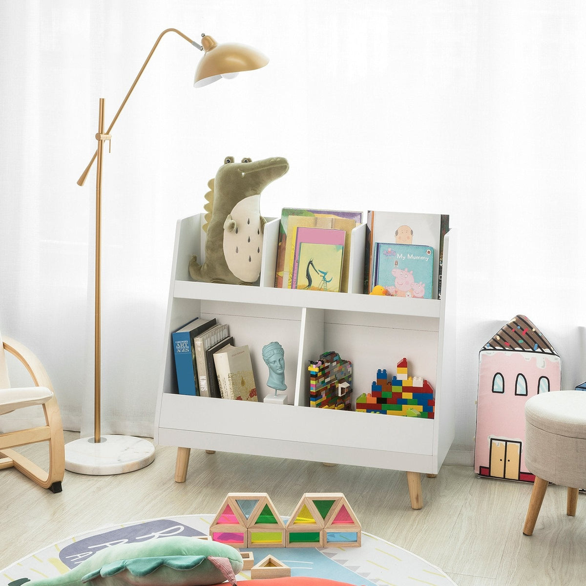 SoBuy Meuble de rangement pour enfants - blanc - 86x36x77 cm - 5 compartiments