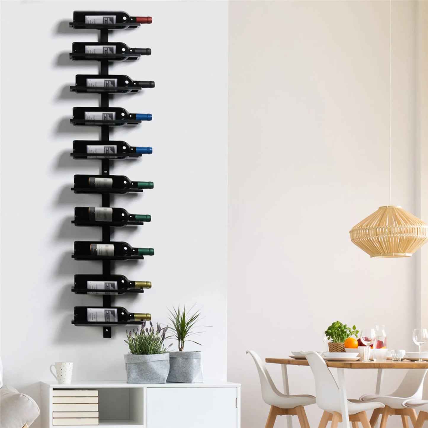 Yaheetech Wine Rack Wall Mount - 27 x 10 x 116 cm - Capacité de 10 bouteilles, matériel de fixation et design vertical moderne inclus - Pour la cuisine et le salon - Métal noir