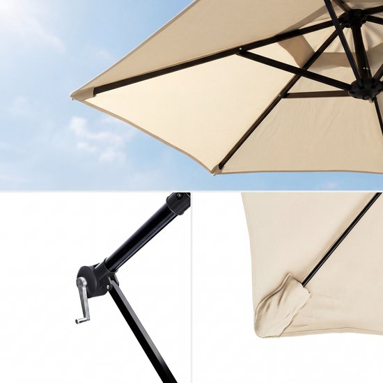 Parasol à bras articulé Tristar - 300 cm, rond - Jardin et balcon - Hauteur réglable - Pied en croix et housse de protection inclus - PA-7906 - Beige