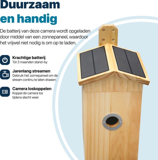 Maison d'oiseau avec caméra et audio - Maison d'oiseau suspendue - Bois - Nichoir - Double panneau solaire