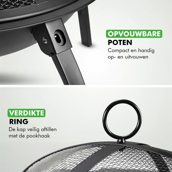 Brûle-parfum Travelhawk - Brûle-parfum d'extérieur portable et pliable - Brasero barbecue - Avec pare-étincelles - Charbon ou bois - Diamètre de 55 cm - Couvercle, sac de rangement, tisonnier et grille de cuisson inclus