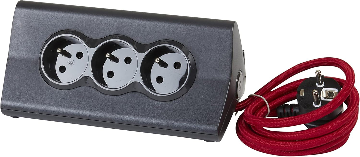 Bloc de bureau Bachmann avec 3 prises électriques, 2 ports USB et un support pour tablette – Noir – 192 x 86 x 109 mm