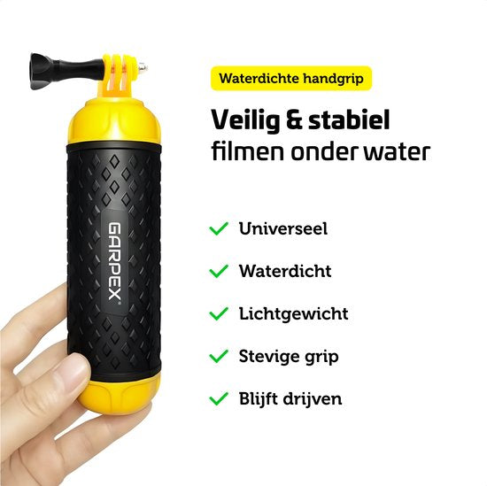 Garpex® Floating Handgrip - Trépied flottant - Universel - Convient à toutes les caméras d'action - Selfie Stick - Comprend une dragonne réglable et une vis papillon