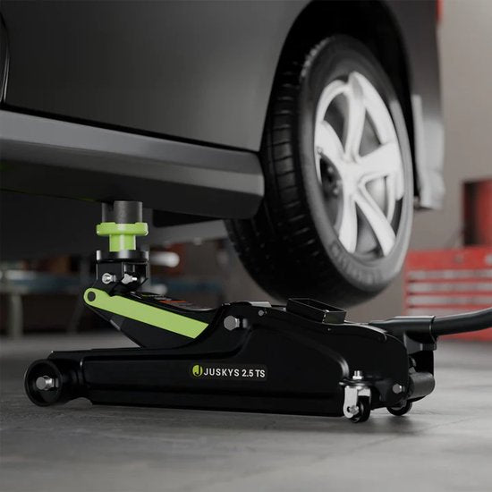 Cric de voiture - Avec roues - Accessoires inclus - Noir / Vert