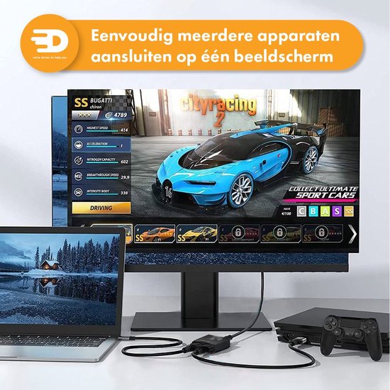 Drivv. Commutateur HDMI - 2 entrées 1 sortie / 1 entrée 2 sortie - bidirectionnel - Supporte 720p/1080p/4K/3D - Noir