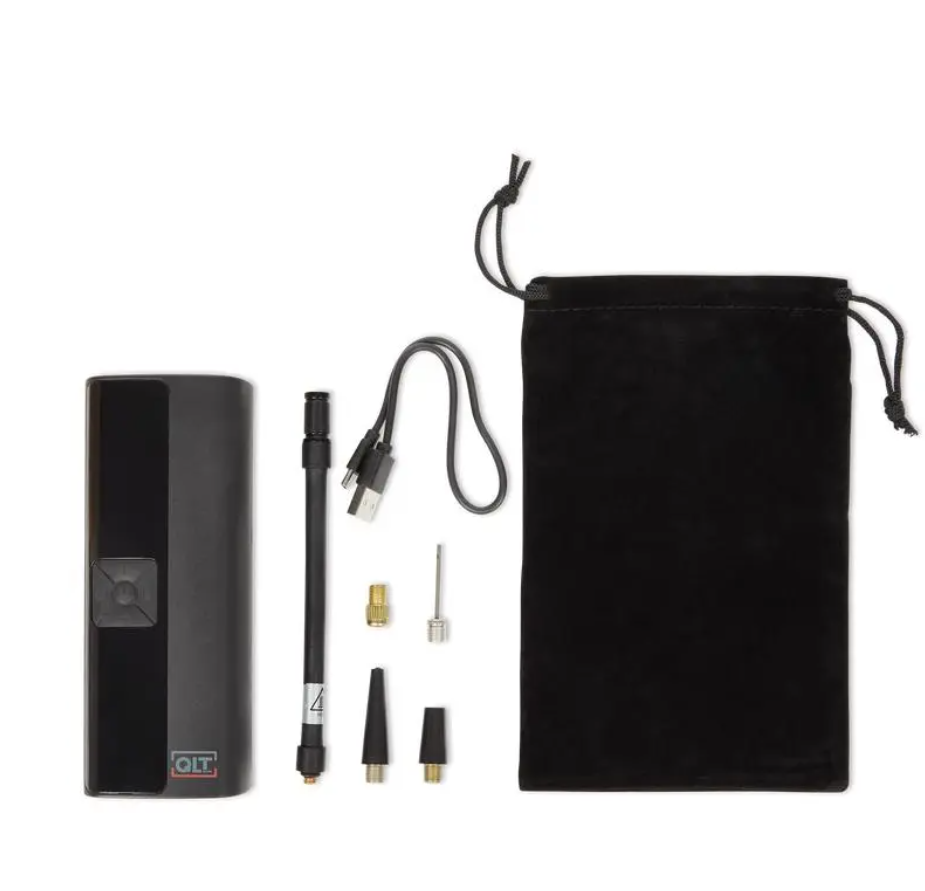 Compresseur d'air sans fil QLT – Rechargeable par USB – Écran LCD avec éclairage LED – Noir – 5,5 x 4,5 x 19,8 cm