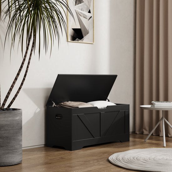 DMV - Boîte de rangement - Boîte de rangement en bois - Boîte de rangement - Boîte à jouets - Boîte à couvertures - Boîte de rangement d'intérieur - noir - grand - 100 x 40 x 46 cm