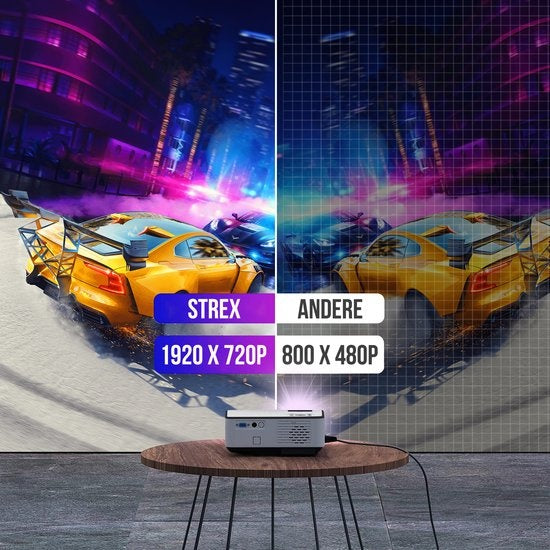 Strex Beamer ANDROID - Entrée en Full HD - 7000 Lumens - Streaming depuis votre téléphone avec WiFi - Mini projecteur - Ecran de projection 100" inclus