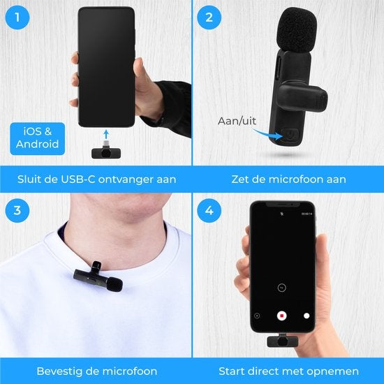 Nuvance - Microphone sans fil - Microphone Tie Pin - Adapté à Usb-C & Apple Lightning - Microphone Lavelier - Plug & Play