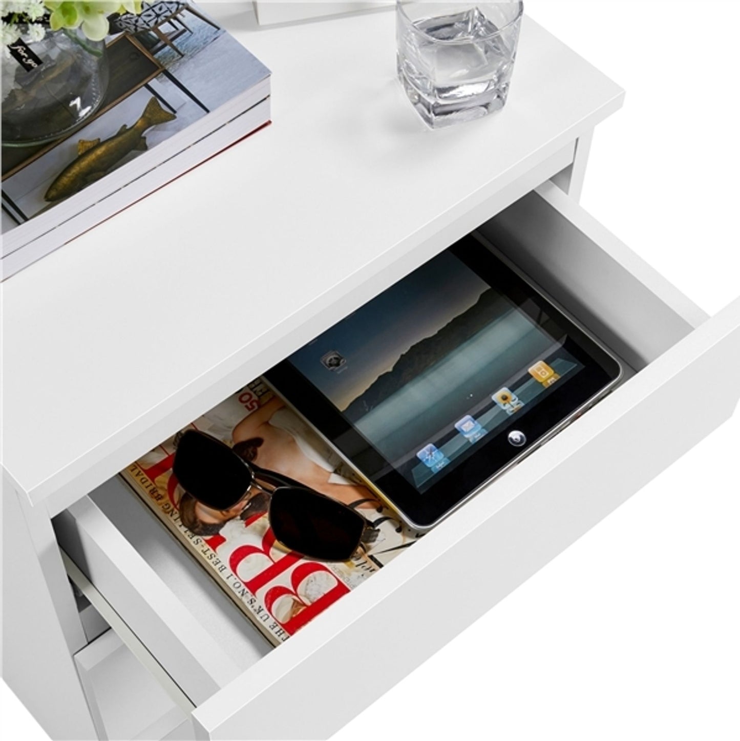 Yaheetech Table de chevet avec 3 tiroirs - Blanc - 45.5 x 35.5 x 60.5 cm