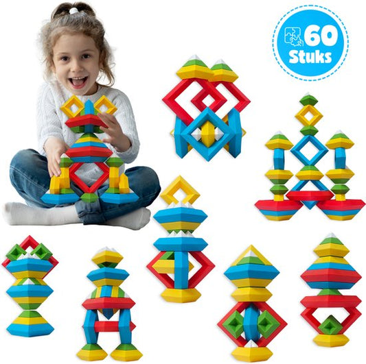 MontiPlay® Build Buddies - 60 Piece Block Tower - Jouets éducatifs Montessori - Briques et blocs à empiler - Jouets STEM et sensoriels pour les tout-petits - à partir de 3 ans - Jouets pour enfants - Blocs de construction - Toy Book 2024