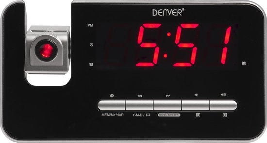 Radio-réveil Denver avec projection - Réveil numérique - Radio FM - Double alarme - CRP618 - Noir