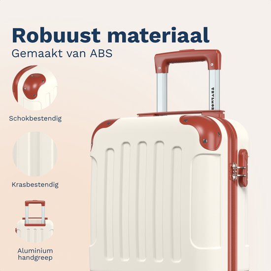 Valise cabine TRVLMORE - 40 x 30 x 20 cm - À placer sous le siège - 24 L - Serrure à combinaison - 4 roues - Blanc/Beige