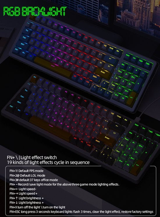 Fuegobird K3MAX Mechanical Gaming Keyboard - 100keys - Gasket Mod - Red Switch - QWERTY - Mechanical RGB Backlight Keyboard - Lemon