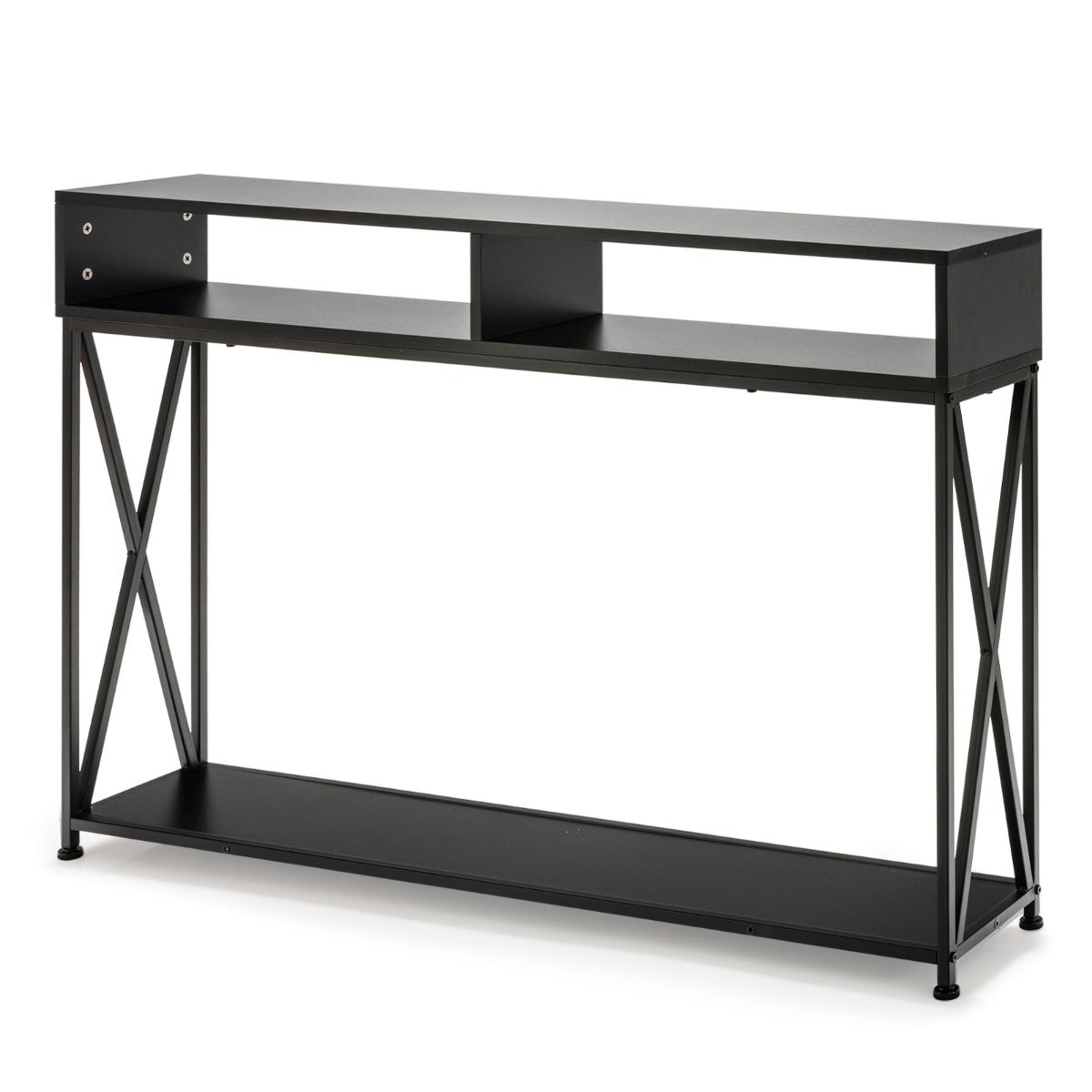 Table console Coast - 2 compartiments de rangement 1 étagère ouverte - 120 x 23 x 79 cm - Noir - Acier+bois