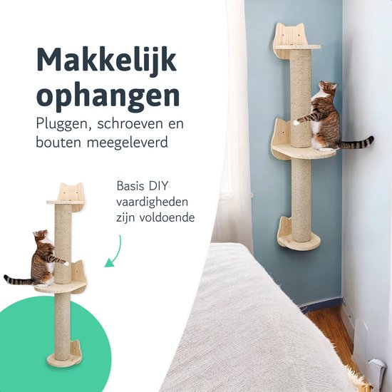 Mur d'escalade pour chat - griffoir - 2 plateformes - Mur d'escalade pour chat - Mur - Mur d'escalade pour chat - Pour grands chats - Mur d'escalade - set complet
