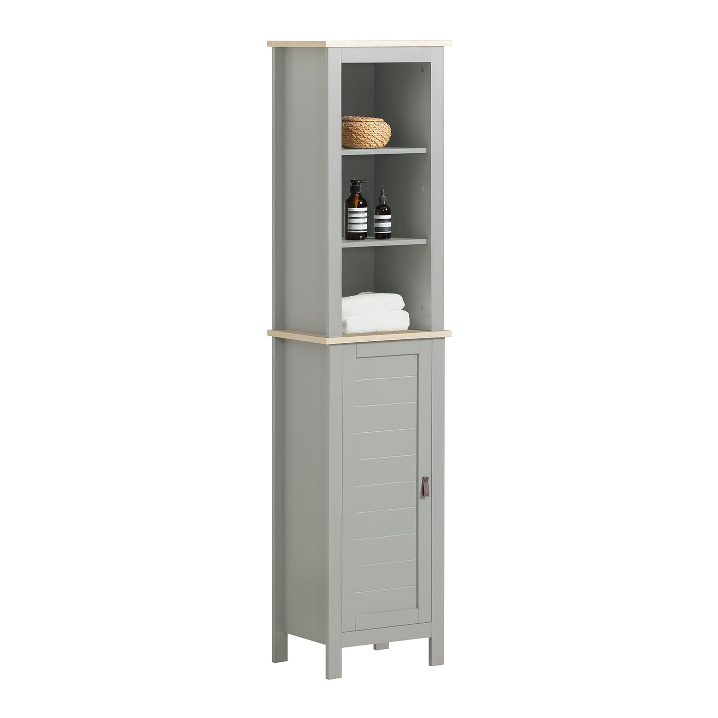 SoBuy Meuble colonne de salle de bain - 1 porte - 3 étagères - 39 x 30 x 169 cm - Gris