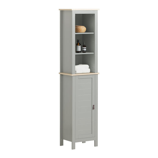 SoBuy Meuble colonne de salle de bain - 1 porte - 3 étagères - 39 x 30 x 169 cm - Gris