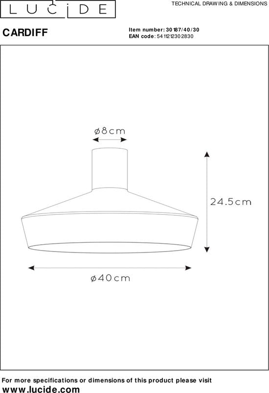 Lucide CARDIFF - Plafonnier - Ø 40 cm - 1xE27 - Noir