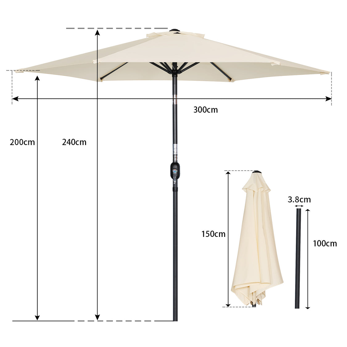 Parasol Angel Living - Ø300 cm - Inclinable - Beige