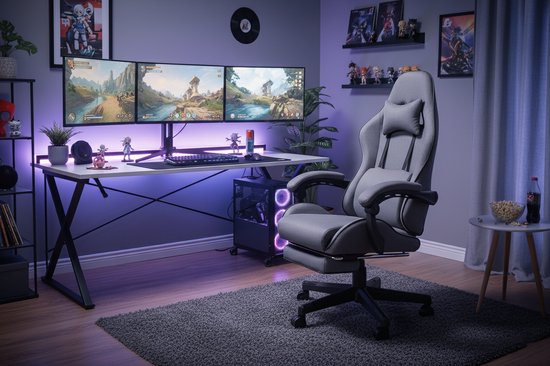 VDD - fauteuil de jeu avec repose-pieds - accoudoirs rembourrés - hauteur réglable - coussin de massage - gris